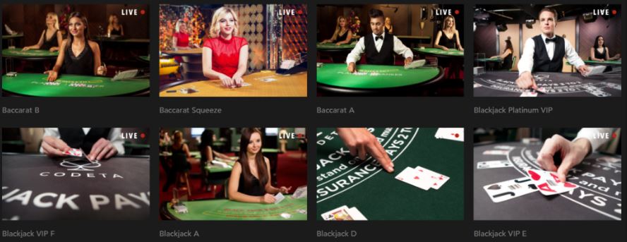 différentes tables de jeux casino en direct